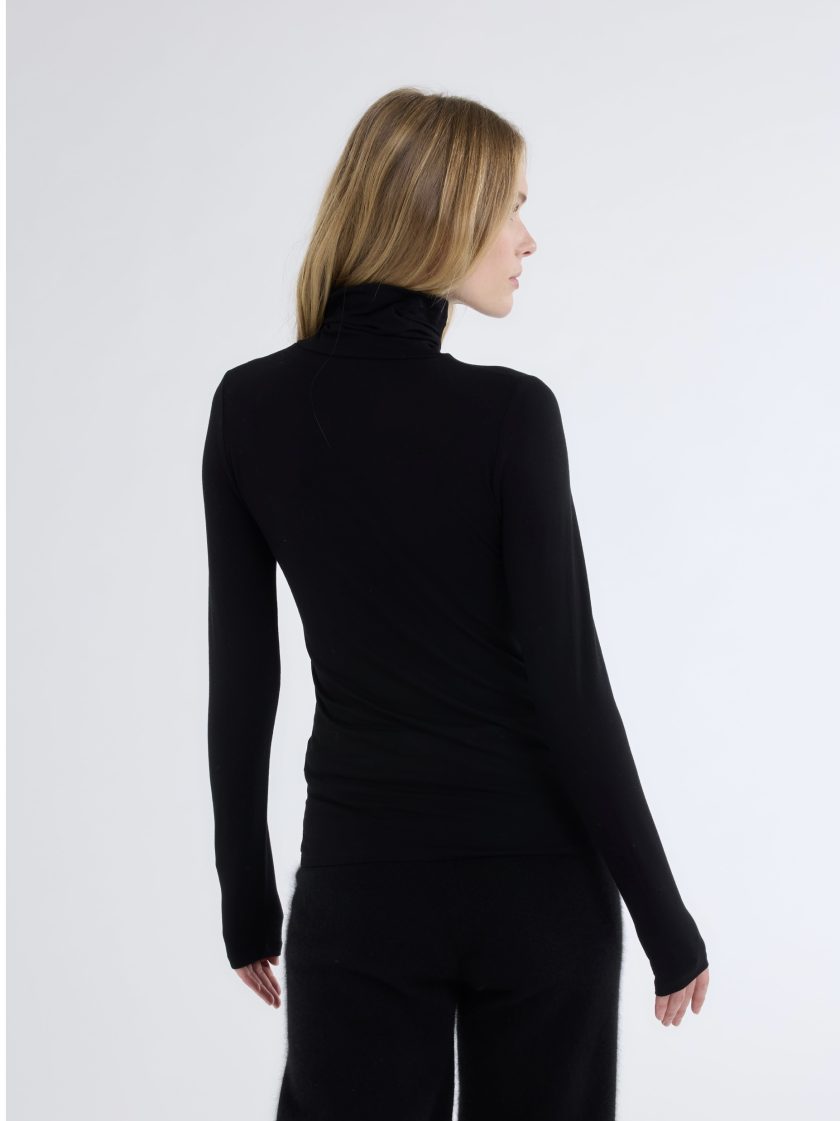 Viscose / Elastane Long sleeve Turtleneck T-Shirt Noir - Afbeelding 5