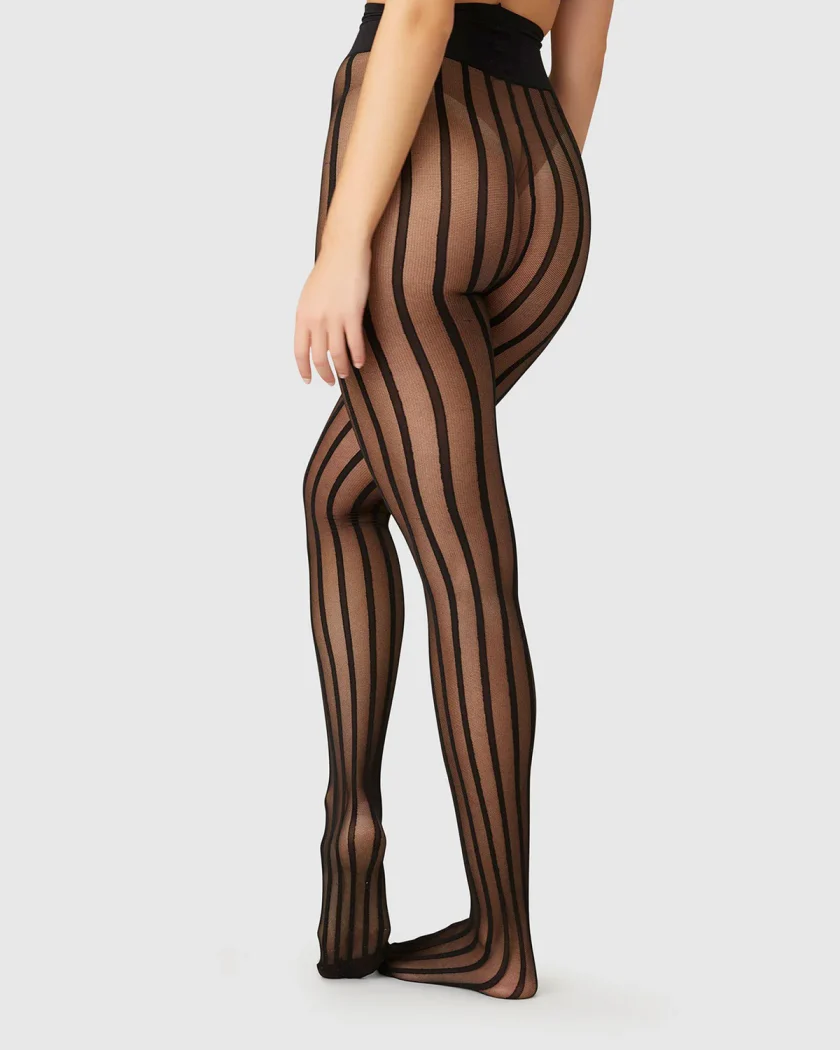 Siri Stripe Tights - Black - Afbeelding 3