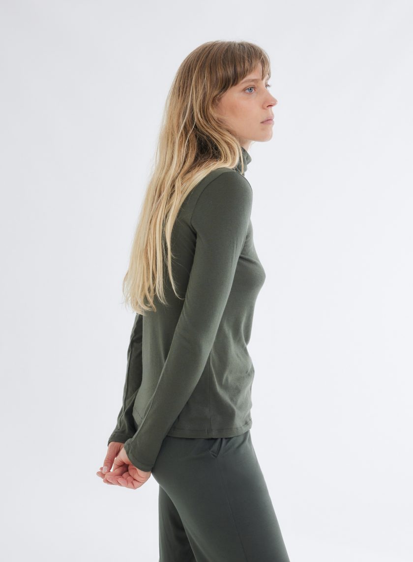 Cotton / Cashmere Long Sleeve Turtleneck T-Shirt Forest - Afbeelding 3