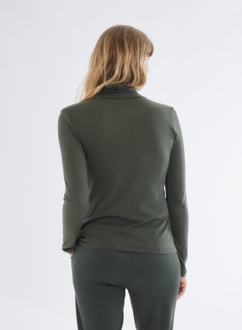 Cotton / Cashmere Long Sleeve Turtleneck T-Shirt Forest - Afbeelding 4