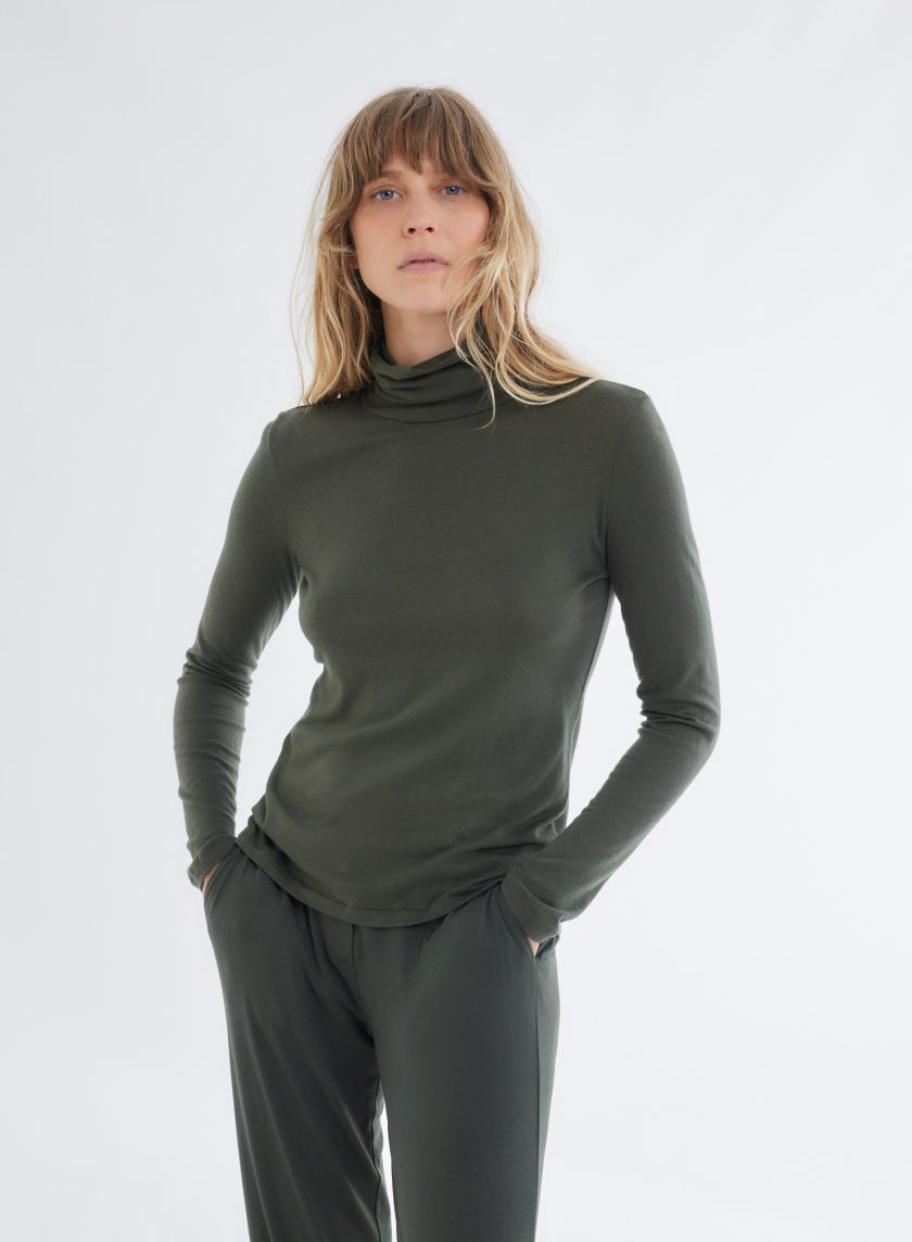 Cotton / Cashmere Long Sleeve Turtleneck T-Shirt Forest - Afbeelding 2