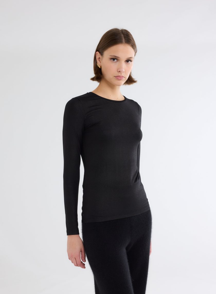 Ally Vicose / Elastane Round Neck T-shirt Métal Black - Afbeelding 4