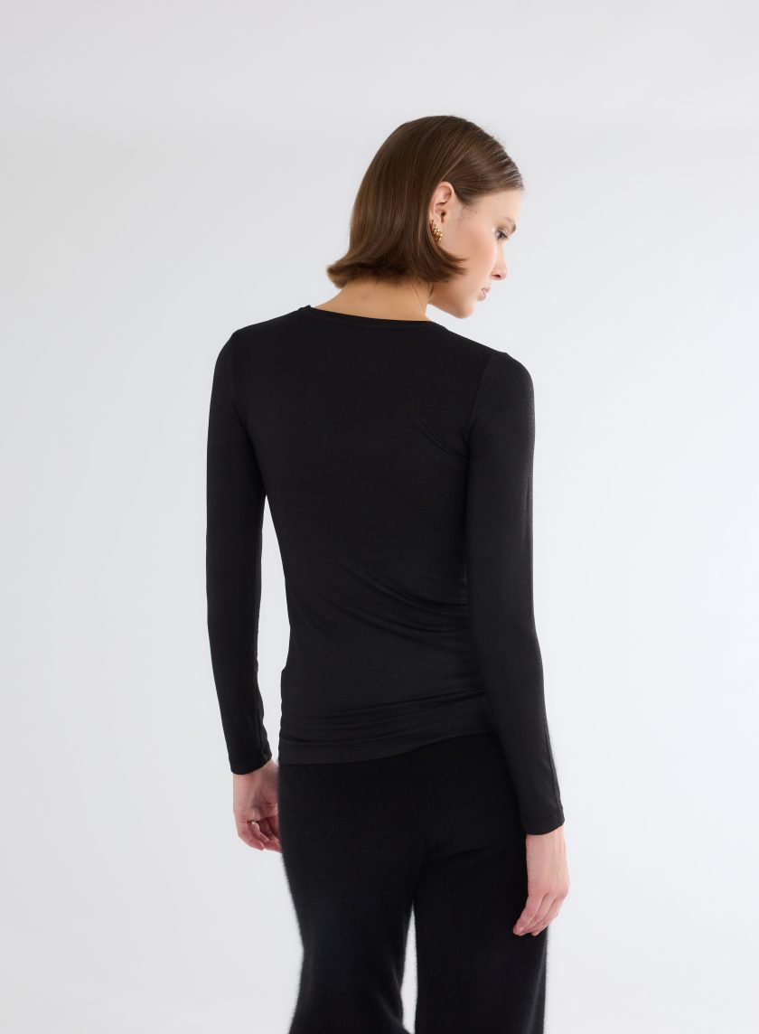 Ally Vicose / Elastane Round Neck T-shirt Métal Black - Afbeelding 2