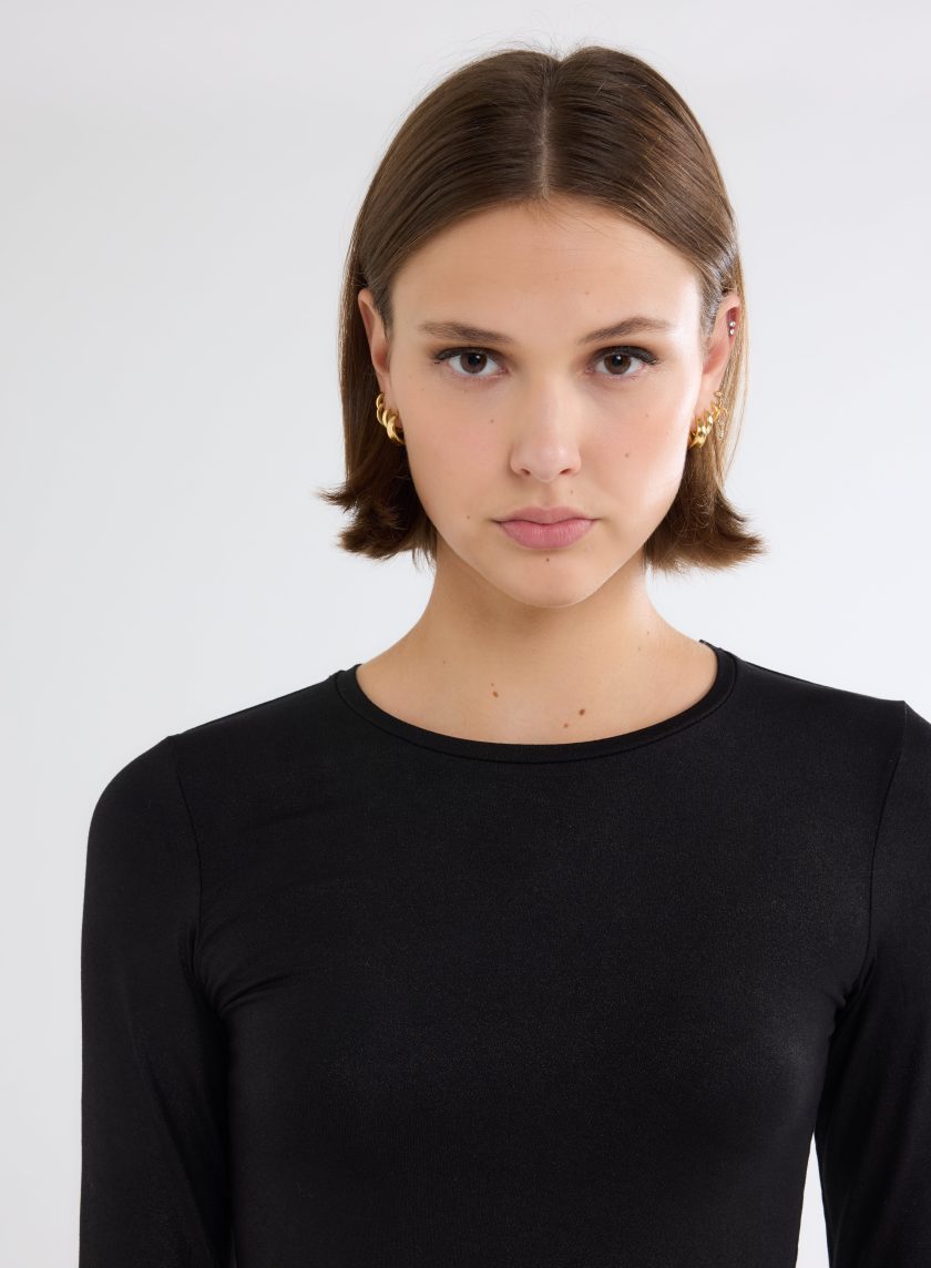 Ally Vicose / Elastane Round Neck T-shirt Métal Black - Afbeelding 5