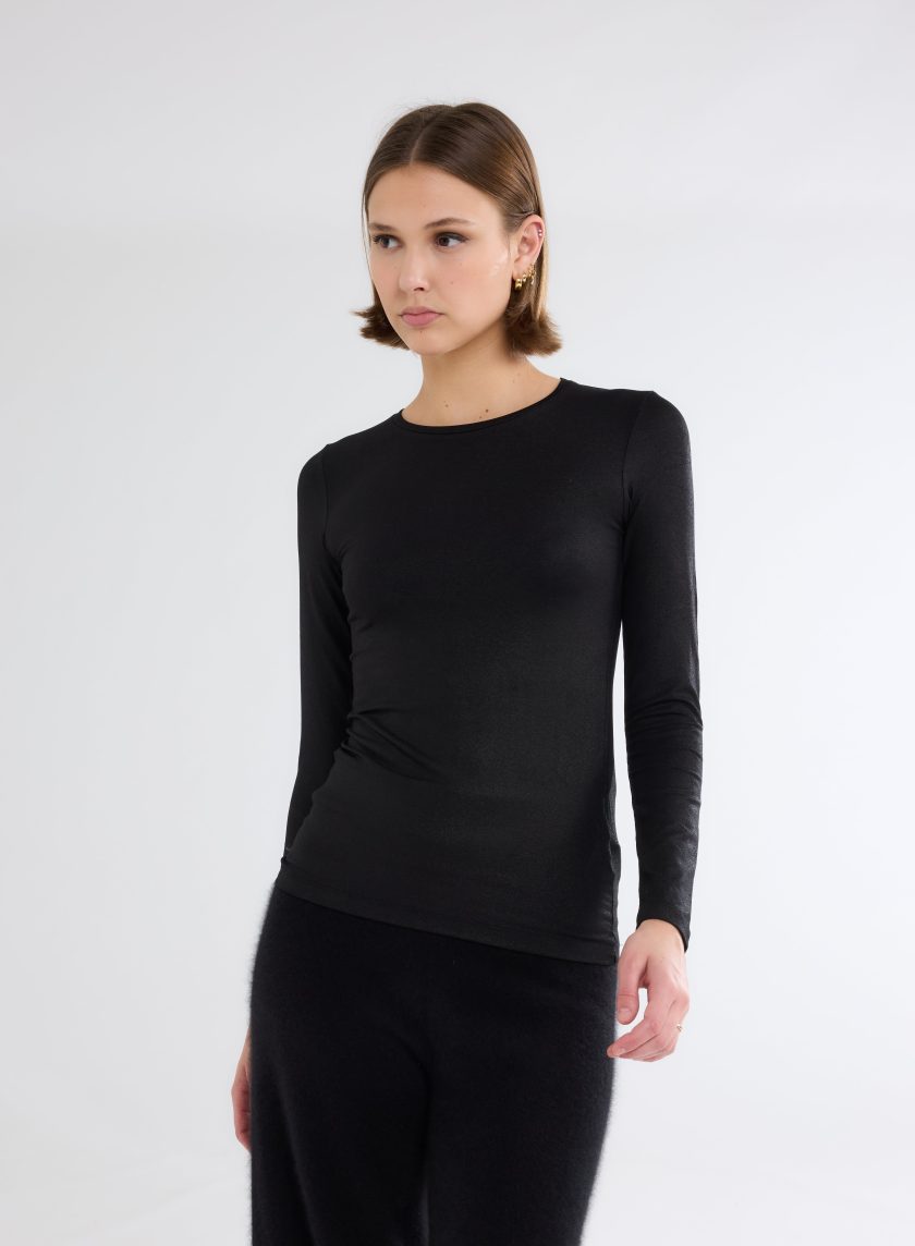 Ally Vicose / Elastane Round Neck T-shirt Métal Black - Afbeelding 3