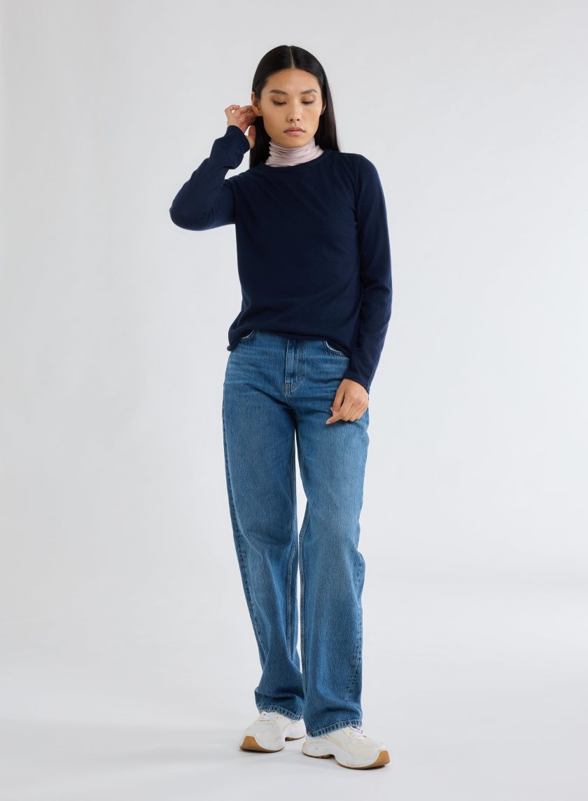 Round Neck Long Sleeve T-shirt in Cashmere Marine - Afbeelding 5