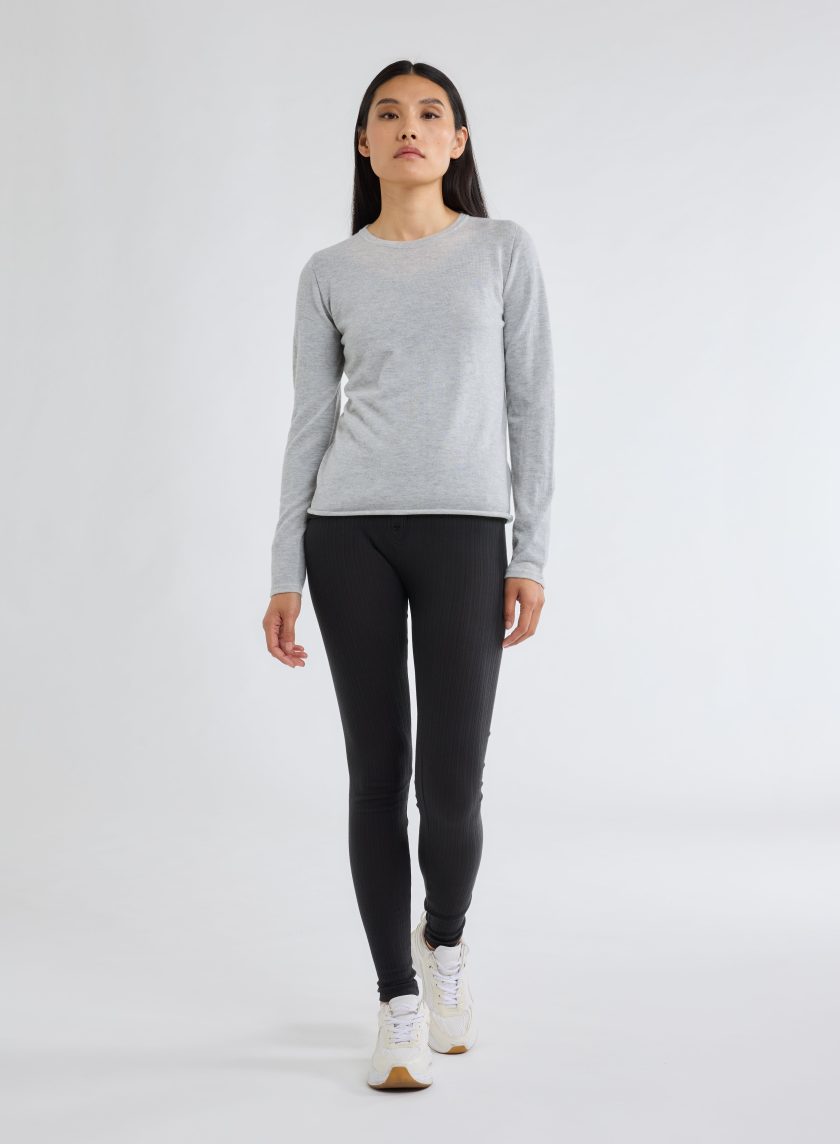 Cashmere Long Sleeve Round Neck T-Shirt Brume Chine - Afbeelding 4