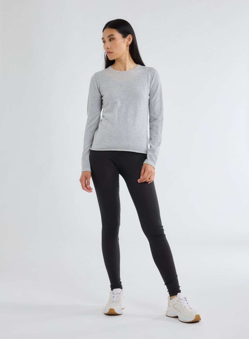 Cashmere Long Sleeve Round Neck T-Shirt Brume Chine - Afbeelding 5