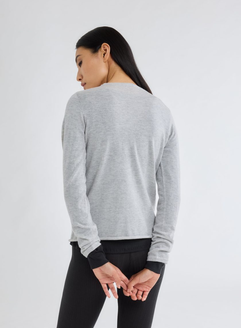 Cashmere Long Sleeve Round Neck T-Shirt Brume Chine - Afbeelding 3